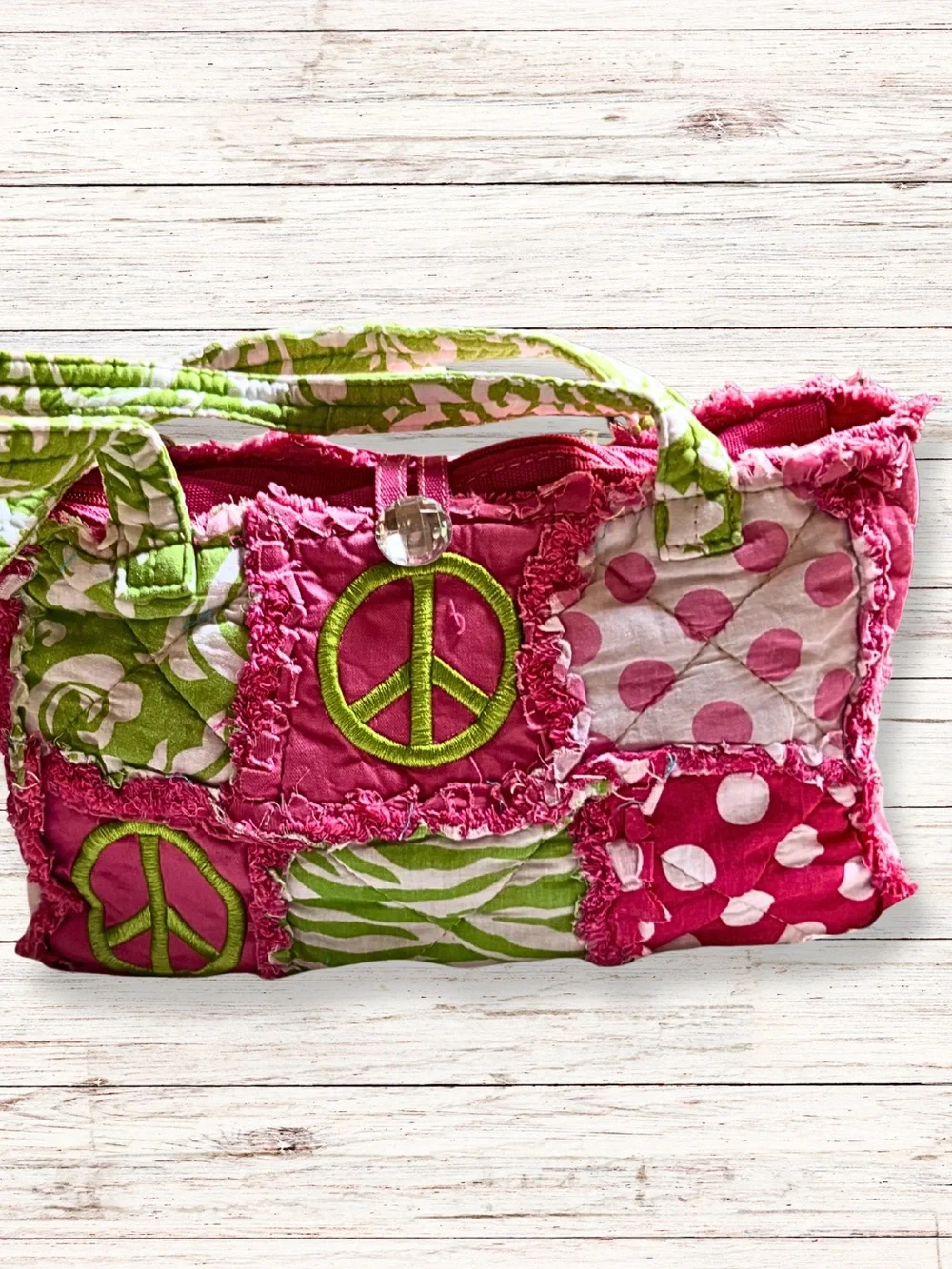HANDCRAFTED FESTIVAL BAG QUILTED Shoulder Purse Hippie Barbie Pink Peace Sign - Picture 7 of 10